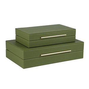 Juego de 2 cajas de joyería de cuero sintético verde <span class=keywords><strong>oliva</strong></span>, cajas decorativas, caja de recuerdo de anidación grande, organizador de joyas - Product Image 1