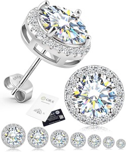 Pendientes de Moissanita, Plata de Ley S925, Chapados en Oro de 18K, con Halo, Color D, VVS1, Hipoalergénicos, Delicados - Product Image 1