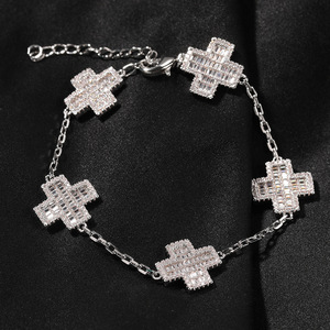 <b>Cross</b> 5 Petal Bracelet High End Diamond Inlay Niche Design Versatile Hip Hop <b>Men's</b> Bracelet - Product Image 1