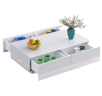 Conception personnalisée Table basse moderne à DEL en bois blanc avec lumière DEL 4 tiroirs lisses pour le salon
