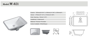 Lavabo da Bagno Moderno Rettangolare Bianco in Porcellana con Finitura Liscia per Uso Alberghiero, Certificato CUPC 1812 - Product Image 2