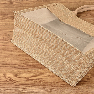 Hot Selling Custom Printed Logo Jute <strong>Bag</strong> With PVC Window Eco Friendly <strong>Hemp</strong> Shopping Transparent Gift Burlap Tote <strong>Bags</strong> For Wine - Product Image 4