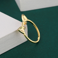 Bague chat plaquée or 18 carats avec zircon, vente en gros, mode, mignonne, tendance pour femmes, dorée, nouveau design 2021, 1 pièce/sac OPP