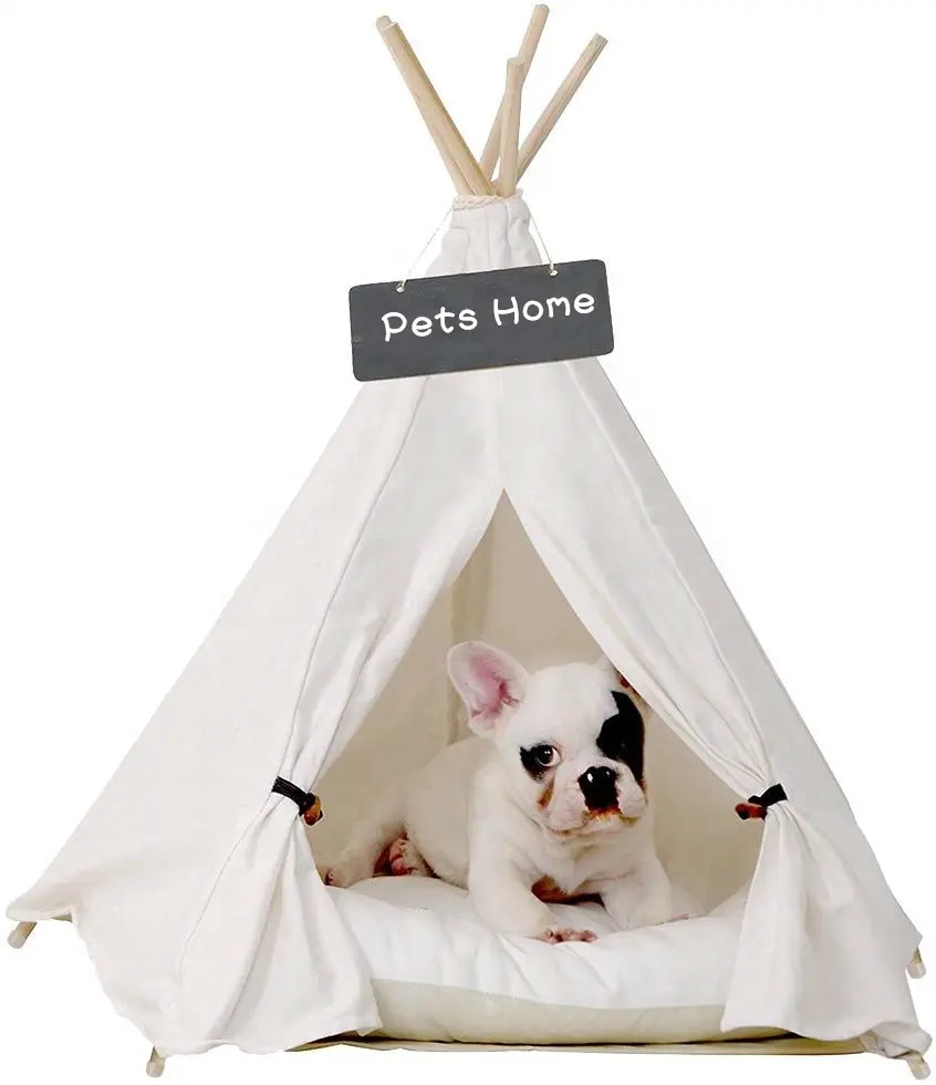 Pet Teepee Dog Canvas Cat Bed Portable Dog Teepee Tents Washable Pet Houses