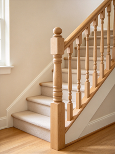 Poteau de balustrade d'escalier traditionnel en chêne massif, balustres tournés, main courante d'escalier en bois, fournisseur en gros, usine, intérieur - Product Image 6