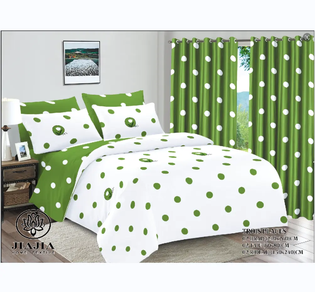 JiaJia 6 piece bedding sets with matching curtains100% cotton Trois Places rideaux perfores draps de lit en gros