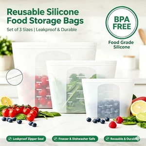 Bpa Free Custom Freezer Safe Stand up Durable <strong>Silicone</strong> Reusable Sandwich <strong>Food</strong> Pouch <strong>Bag</strong> With Integrated Zipper Lock - Product Image 1
