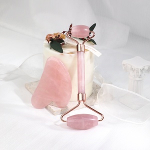 Best Price Hanhe Handheld Quartz Roller Guasha for Beauty Facial Massage Tool with Box Rose Quartz Jade Roller and Gua Sha Set