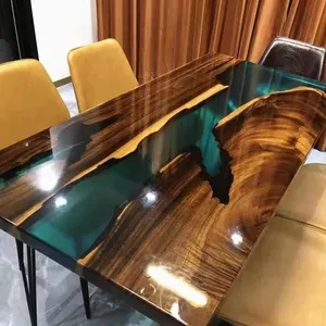 2024 YOUTAI khusus mewah Modern kustom laut Panjang Padat atas Walnut desain High End kayu ruang makan Sungai Resin meja epoksi