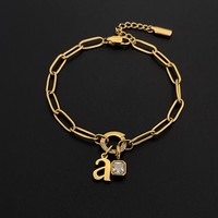 Pulsera de Acero Inoxidable con Baño de Oro de 14K, Dijes Cuadrados de Circonita con Letra Personalizada, Ajustable, Joyería al por Mayor para Mujer Emanco