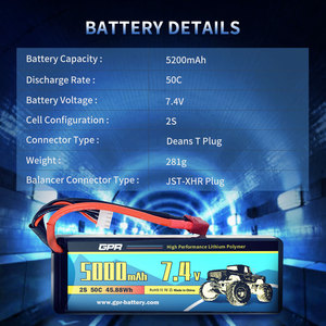 <span class=keywords><strong>Prix</strong></span> usine 7.4V <span class=keywords><strong>5000</strong></span> MAh 2S High C Rate 80C Lithium Lipo Batterie avec Deans T Connecteur pour RC Drone Car - Product Image 5