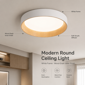 Plafonnier LED rond moderne avec télécommande, intensité variable, en acrylique et fer, à montage en surface, pour maison, chambre et salon - Product Image 2