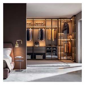 Modern Style High Quality Glass Panel Solid <b>Wood</b> Walk in <b>Wardrobe</b> with Lighting Design - Product Image 5