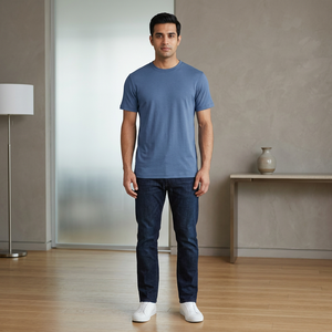 T-shirt décontracté d'été pour homme, col rond, manches courtes, couleur unie, respirant, coupe régulière, grandes tailles, technique de teinture unie - Product Image 1