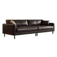 Ensemble de canapés Mid-Century Modern en bois massif et cuir, dossier droit avec coussins, écologique, durable, mobilier de maison luxueux, Black Cat