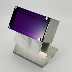 Porte-boîte à mouchoirs en acier inoxydable avec panneau en acrylique violet, forme rectangulaire, finition polie - Product Image 4