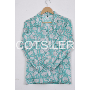 Pijama con estampado floral de bloque de mano, conjunto de ropa de dormir de algodón puro, ropa de salón suave de verano/invierno/otoño, regalo para su dama de honor PJ's - Product Image 1