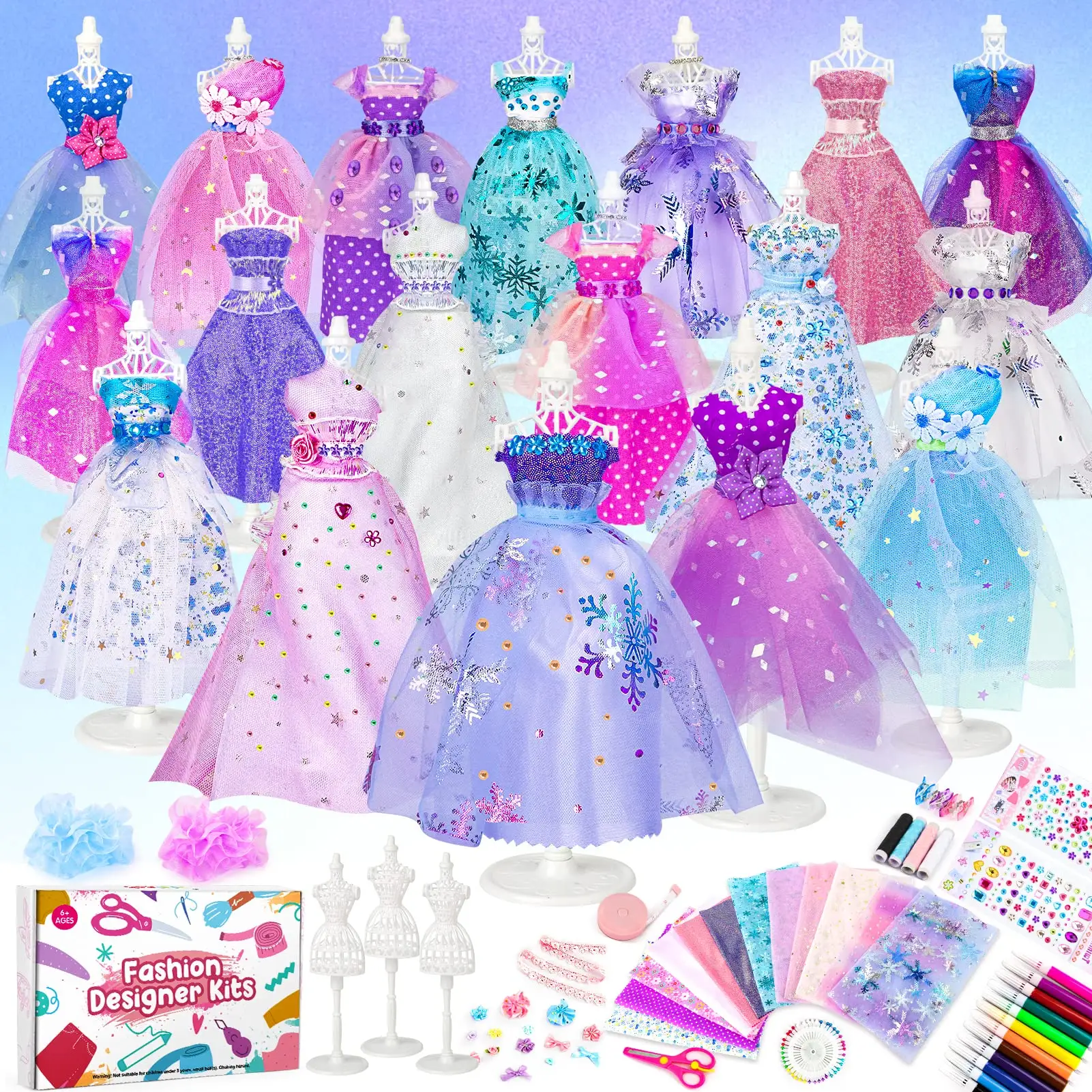 Kit de costura de ropa de vestido para niña, conjunto de tela de 12 piezas con todos los accesorios