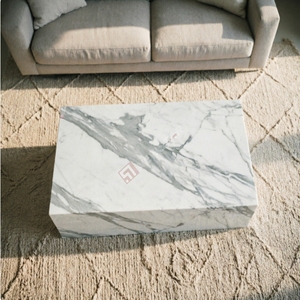 High <b>End</b> Hotel Villa Project Calcutta White Marble Coffee <b>Table</b> Modern Plinth for Commercial Space - Product Image 2