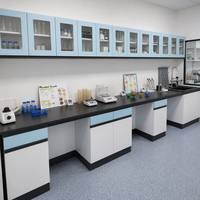 Banc de laboratoire commercial SCEELAB sur pied, entièrement en acier, avec évier, design contemporain pour les écoles et les hôpitaux