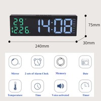 Jam Alarm Meja LED Digital Modern Kontrol Suara Tampilan Suhu Kalender Senyap Snooze Dekorasi Rumah Daya USB