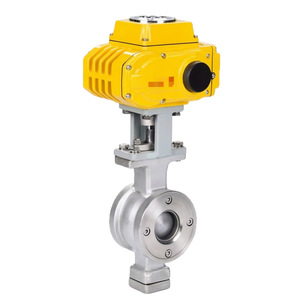 Válvula de bola eléctrica tipo V de acero inoxidable tipo wafer de 1/2 pulgada y 500 PSI para regulación de alta presión en tuberías - Product Image 1