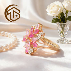 Valentinstag Geschenk für Frauen Blumenförmiger 925 Silber Vollbesetzter Diamant Moissanit Feiner Schmuck Hochzeits-Versprechensringe für Frauen - Product Image 5