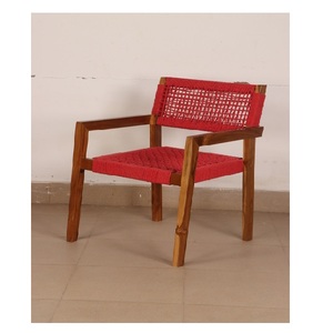 Handcrafted Woven Rope Chair with Solid Wood Frame Modern Indoor Outdoor <b>Seating</b> Furniture for Dining Room Living Room Patio - Product Image 4