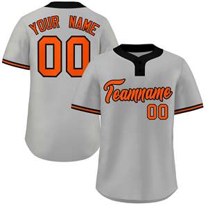 Camiseta de Softbol Clásica Personalizada en Gris, Naranja y Negro, Auténtica, de Dos Botones - Product Image 1