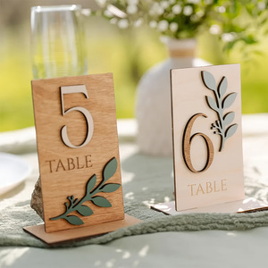 Wooden <b>Table</b> Number <b>Card</b> Rectangle 6in Laser Cut Solid Wood Eco-Friendly Wedding Banquet Place <b>Cards</b> Style 1 - Product Image 2