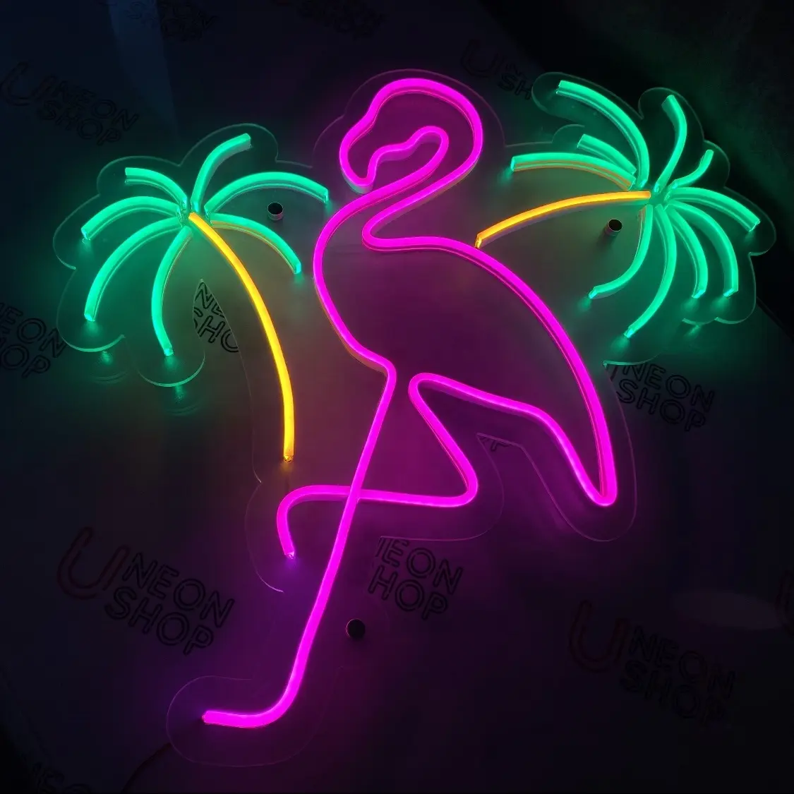 Personalizzato albero di Cocco e Flamingo Luci Al Neon di Arte Della Parete Led Neon Segno per Interni