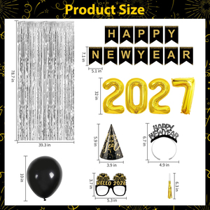 Kit de Artículos para Fiesta de Nochevieja, <span class=keywords><strong>Feliz</strong></span> <span class=keywords><strong>Año</strong></span> Nuevo 2027, Pancarta, Letras de Látex, Gorro de Papel Metálico, Gafas, Diadema, Borlas, Cortina, Decoración - Product Image 3