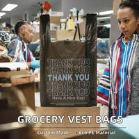 Sacs gilet de supermarché en PE recyclable, emballage en gros, impression en héliogravure, sacs de courses type T-shirt « Merci » Jinlong