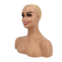 Tête de Mannequin Féminin en Silicone Réaliste avec Épaules et Cils, Cheveux Synthétiques, Souriant, pour Affichage, Buste de Dropshipping