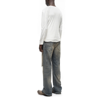 Jeans en denim ample à jambe large pour homme, style japonais, délavé, vieilli, déchiré, ourlet effiloché, design de patch