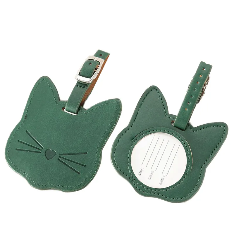 사용자 정의 로고 PU 가죽 수하물 이름표 개인화 된 귀여운 고양이 패턴 순수한 색상 가방 부품 액세서리 판촉 선물