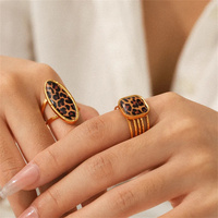 Bague vintage en acier inoxydable avec imprimé léopard en plaqué or 18 carats, bague géométrique ouverte réglable, bijoux pour femmes, automne et hiver