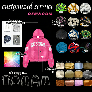 Custom Logo Acid Wash Hoodie Set Men Embroidered Flared Sweatpants Tracksuit Vintage Streetwear Heavyweight Cotton Zipper Hoodie - Product Image 2