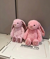 Boneka Kelinci Jellcatt UK Pink Bashful Bunny dengan Telinga dan Cakar Bermotif Bunga, Boneka Kelinci Lembut dengan Telinga dan Cakar yang Dapat Digerakkan