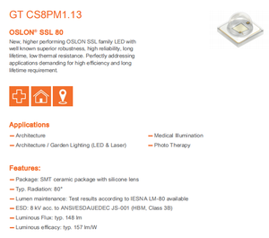 Embalaje de cerámica LED de alta potencia para OSRAM OSLON SSL 80 GT, 0,95 W, 122lm, verde verdadero, 513-545nm - Product Image 2