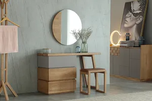 북유럽 현대 허영 테이블 세트 거울 의자 메이크업 홈 가구 나무 드레싱 테이블 메이크업 침실 가구 드레서