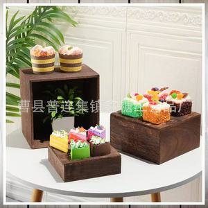 Wooden Display Stand Box Stackable Cupcake Storage <b>Rack</b> Retro Desktop Lidless Decorative <b>Plate</b> For Home Dcor - Product Image 2