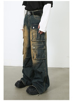 Jeans cargo en denim personnalisés pour hommes, pantalon baggy à jambes larges, multi-poches, effet délavé, streetwear Y2K, fabricant en gros