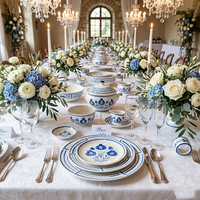 Assiettes en céramique imprimées de fleurs vintage modernes, ensembles de vaisselle de luxe en porcelaine, assiettes de dîner pour la restauration, mariage, restaurant et maison