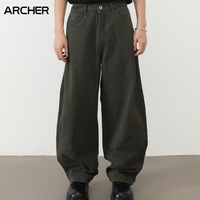 Pantalon Décontracté Homme Tendance Coupe Droite en Coton 100% Taille Semi-Élastique Style Jean à Lame Courbe Devant Plat