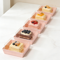 Boîte à charcuterie rose en papier anti-graisse avec couvercle transparent, boîte à dessert, récipient alimentaire pour boulangerie, macaron, sandwich, cookie, gâteau