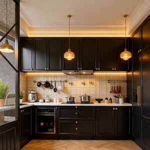 Balom 2025 Prêt à Installer Cuisine Complète en Forme de L de Luxe Européen Noir Mat pour Petits Espaces d'Appartement - Product Image 2