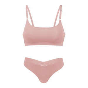 Ensemble de lingerie quotidienne grande taille sans coutures, fin, avec soutien-gorge sans armatures en forme de T, rehausseur push-up, design tissé respirant, coupe haute - Product Image 3