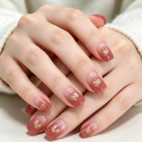 Lot de 24 faux ongles carrés roses dégradés avec feuille d'or et motifs floraux, en ABS réutilisables, pour salon, personnalisables OEM