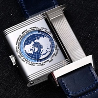 Montre de sport rectangulaire réversible pour homme, 20 mm, analogique, dégradé, heure mondiale, date, mouvement mécanique, acier inoxydable, saphir